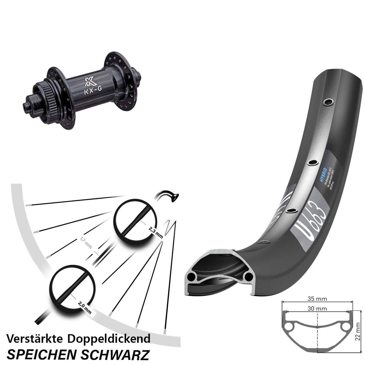 27,5 Zoll DT Swiss U663 KX-G Disc Vorderrad für Schnellspanner