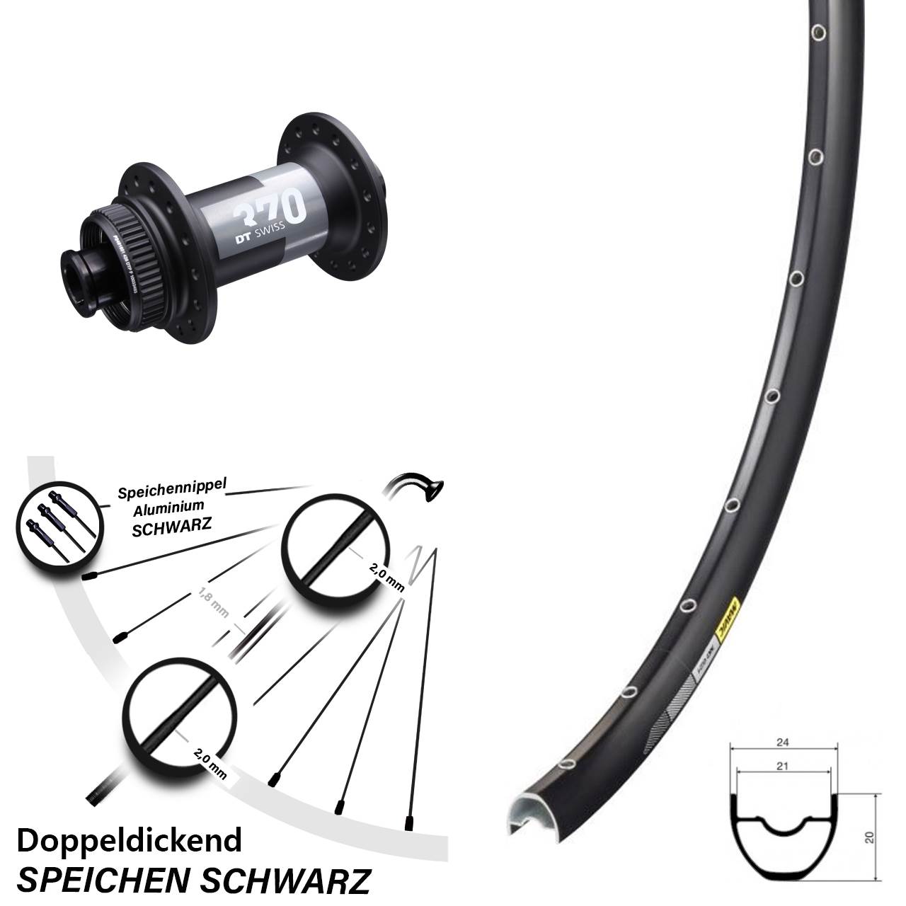 Disc Vorderrad 28-29 Zoll Mavic XC621 DT Swiss 370 12x100