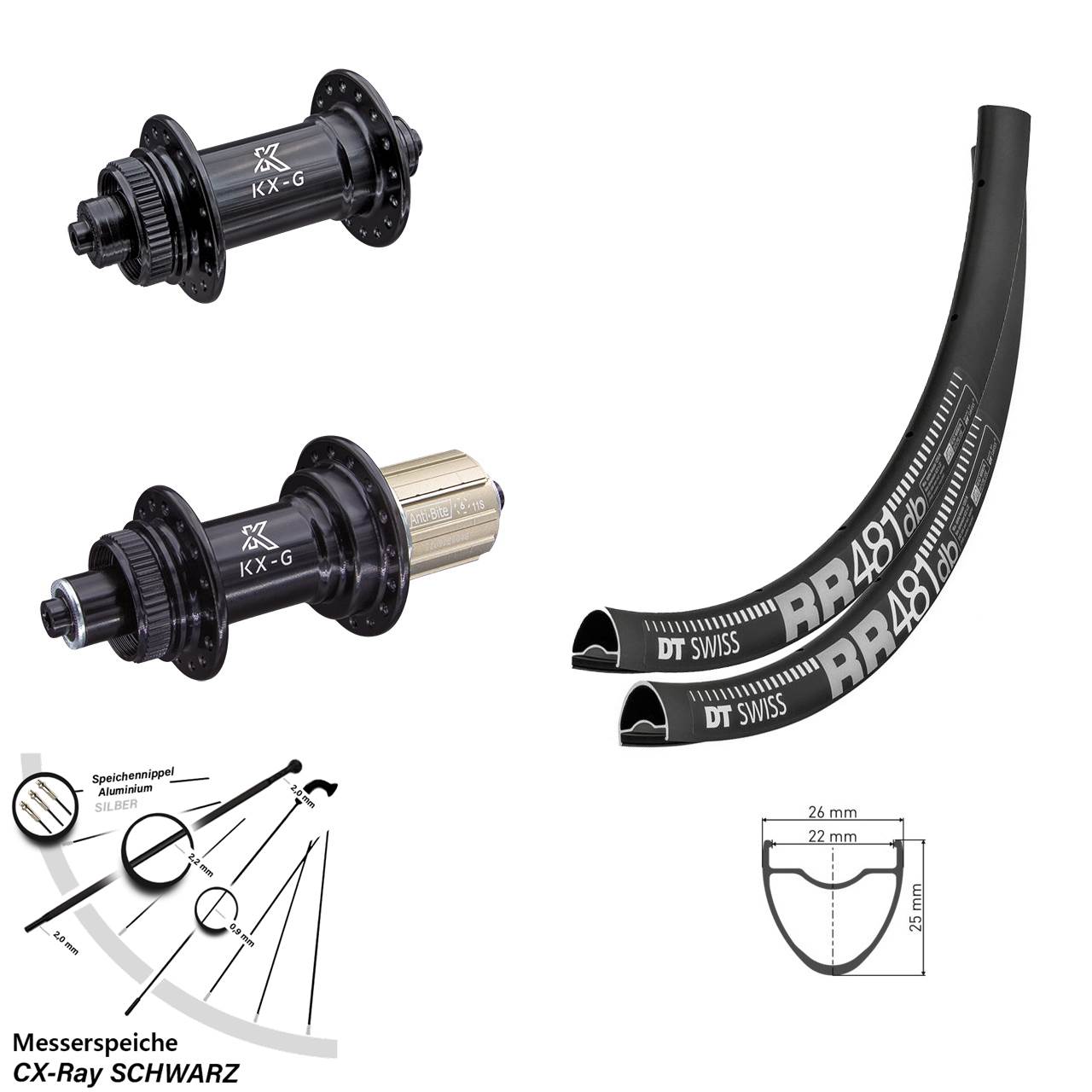 DT Swiss RR481 KX-G 28 Zoll Laufradsatz Centerlock für Schnellspanner CX-Ray 8-12 fach HG