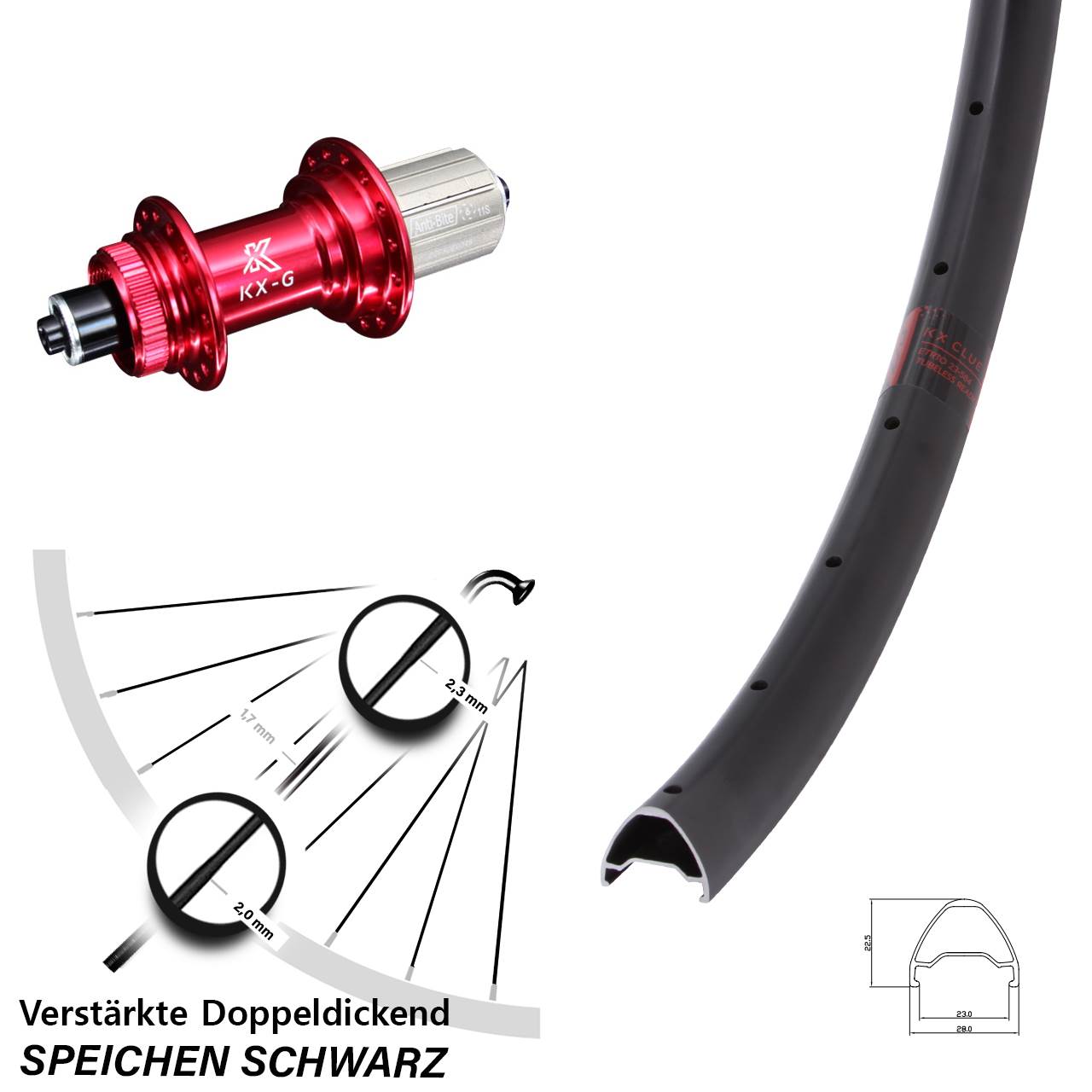 KX Clue G rot 28-29 Zoll Centerlock Hinterrad QR 8-12 fach HG