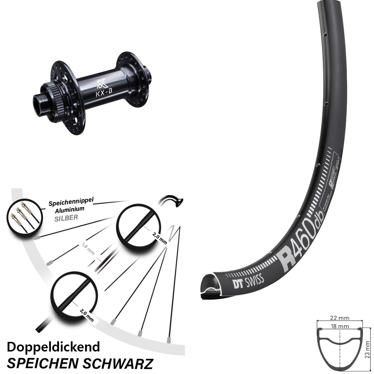 28 Zoll Vorderrad DT Swiss R 460 DB KX-Boost 12x110 mm Centerlock Rennrad Disc