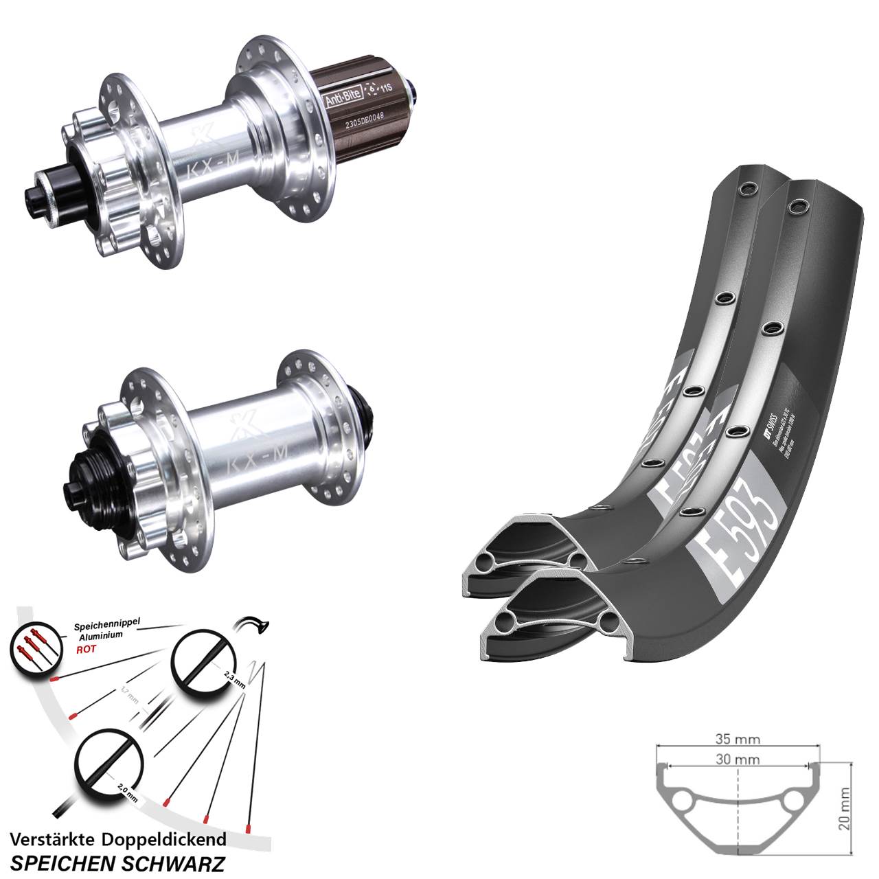DT Swiss E 593 KX-M 29 Zoll Disc Laufradsatz für Schnellspanner 8-12 fach HG
