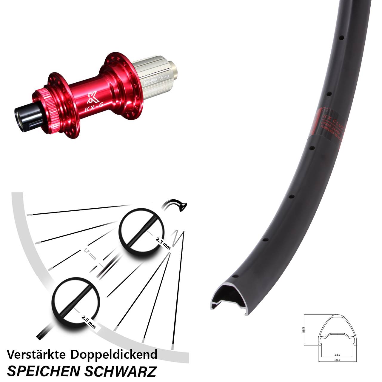 27,5 Zoll KX Clue Centerlock Hinterrad 12x142 rot 8-12 fach HG