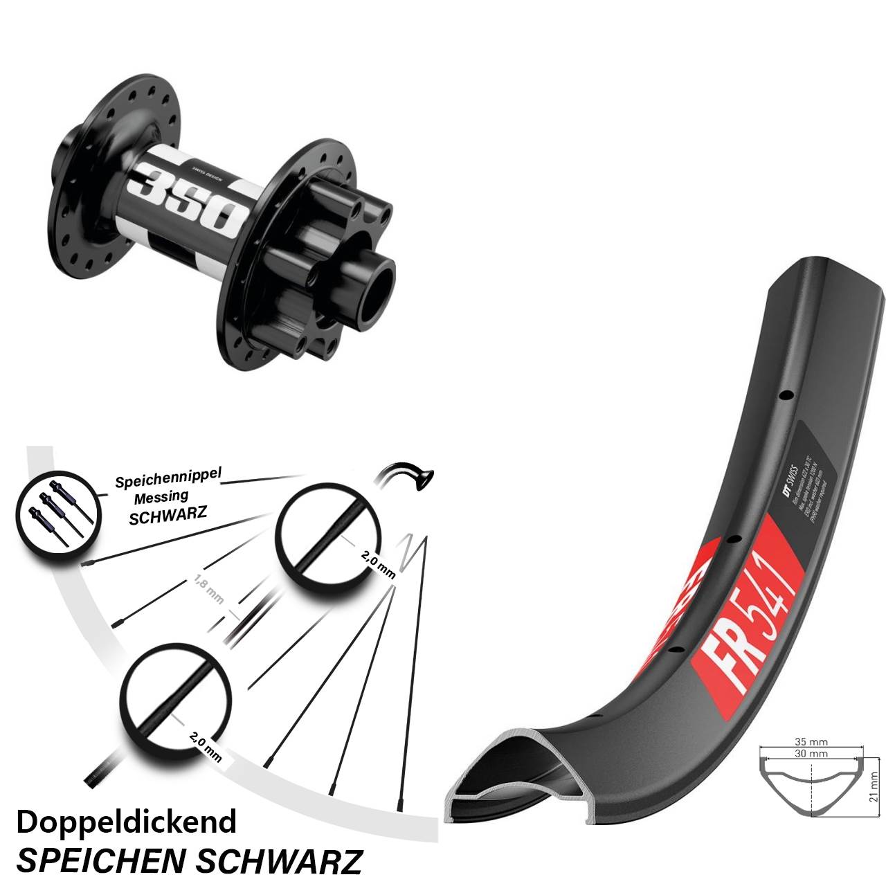 29 Zoll Vorderrad DT Swiss FR-541-350 Boost 6-Loch
