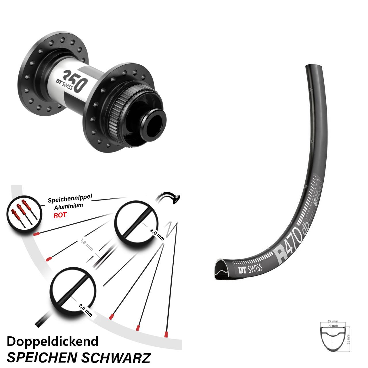 Laufrad 28 Zoll DT Swiss R 470 Disc-350 12x100 Centerlock