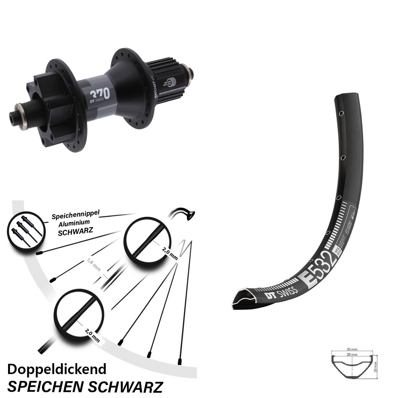 Disc Laufrad 29 Zoll DT Swiss E 532-370 Micro Spline für Schnellspanner