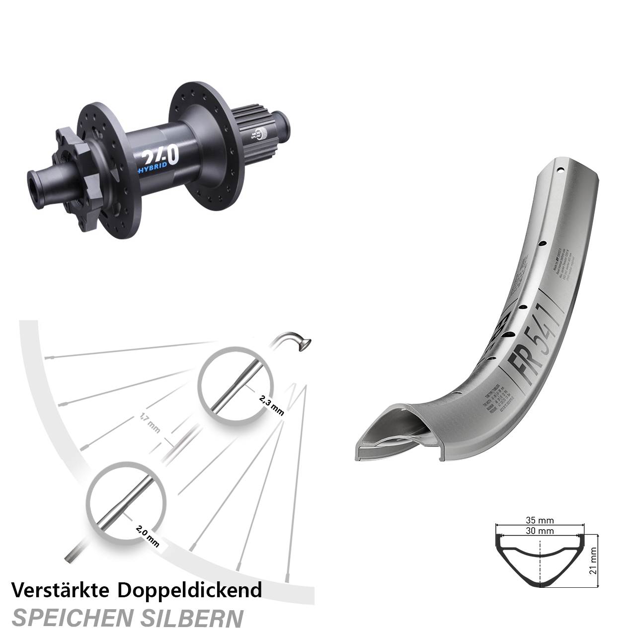 29 Zoll DT Swiss FR541 silbern 240 Hybrid 12x148 6-Loch Micro Spline Laufrad