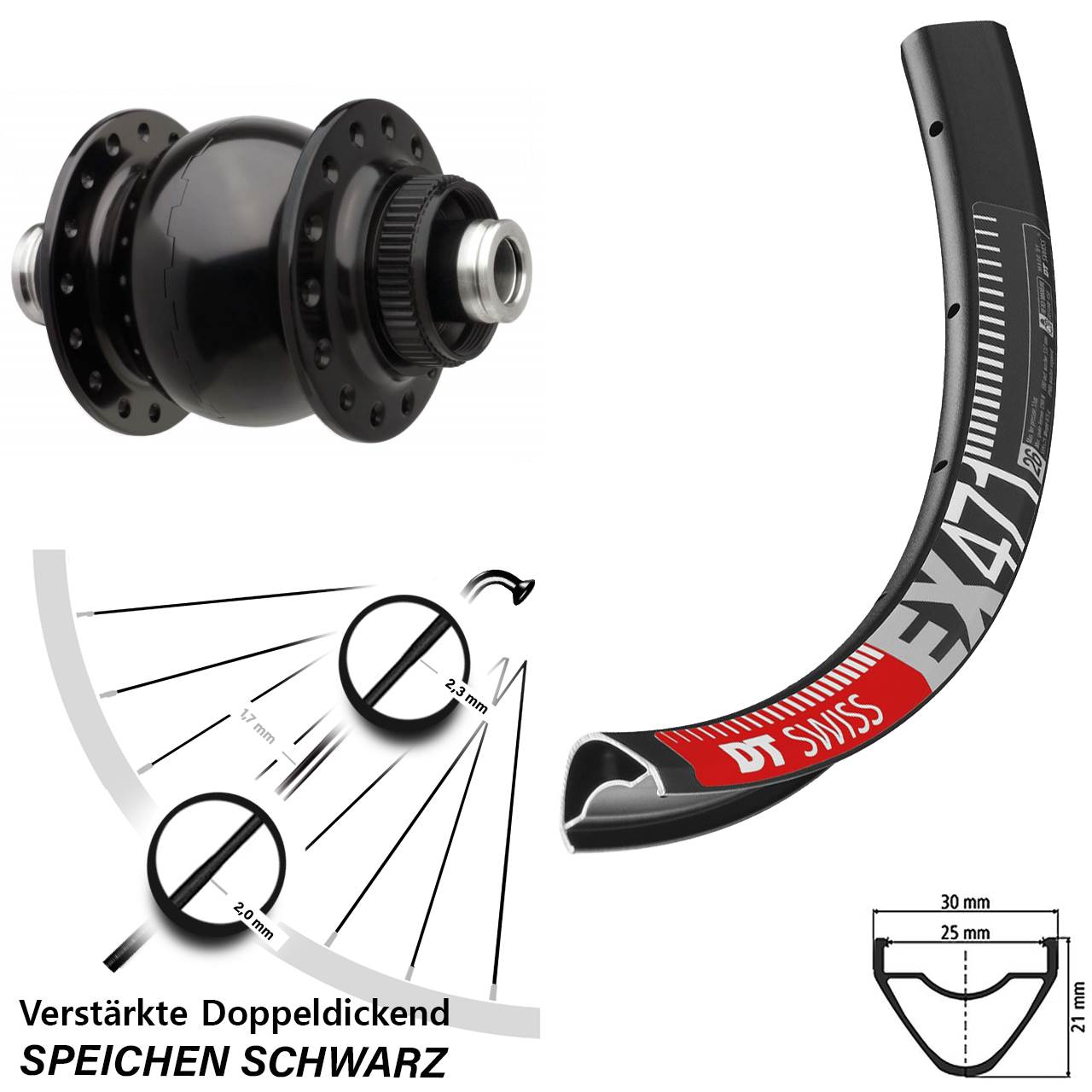 Centerlock Vorderrad mit Dynamo 650B DT Swiss EX 471 SON 28 12x110 Boost