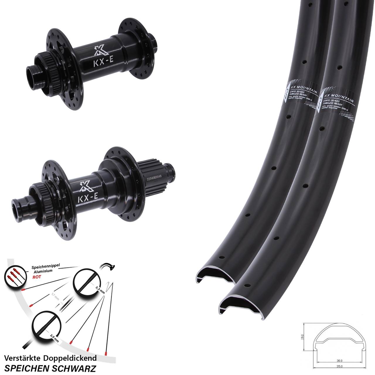 Laufradsatz 29 Zoll KX-E Mountain Heavy Duty Shimano Micro Spline 15x110 12x148 Boost