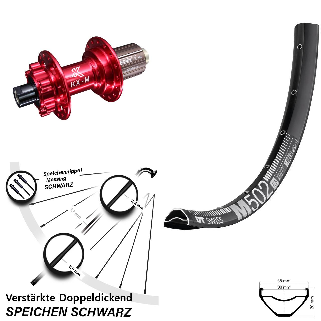 Disc Hinterrad 29 Zoll DT Swiss M 502 KX-M rot 8-12 fach 12x142