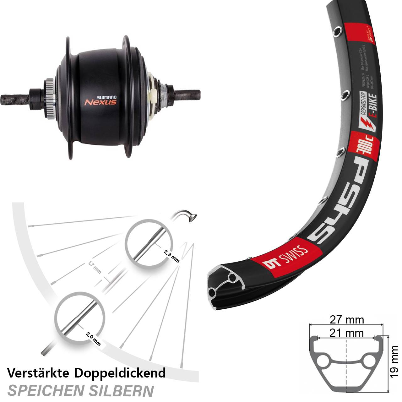 DT Swiss 545 Shimano Nexus 8-Gang 28 Zoll Hinterrad Disc