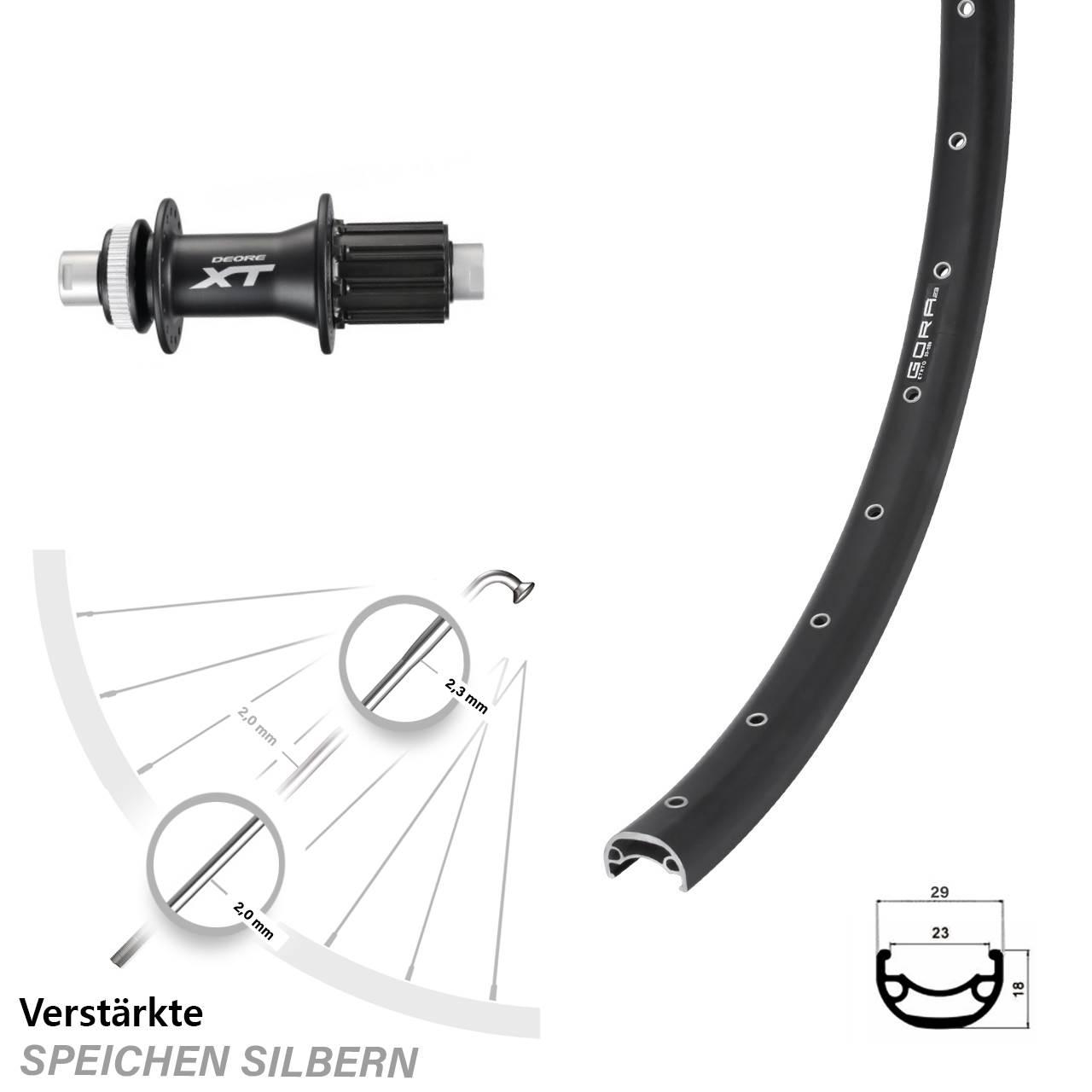 Centerlock Hinterrad 26 Zoll Gora 23 Shimano XT 8-11 fach HG 12x142