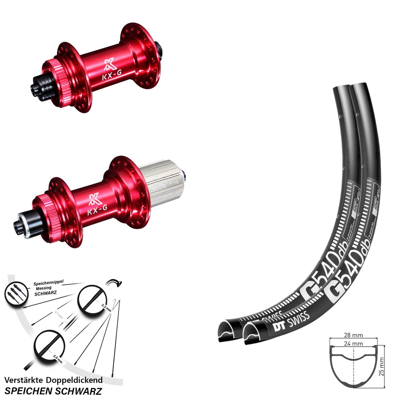 DT Swiss G540 KX-G rot Laufradsatz 27,5 Zoll Centerlock für Schnellspanner 8-12 fach HG