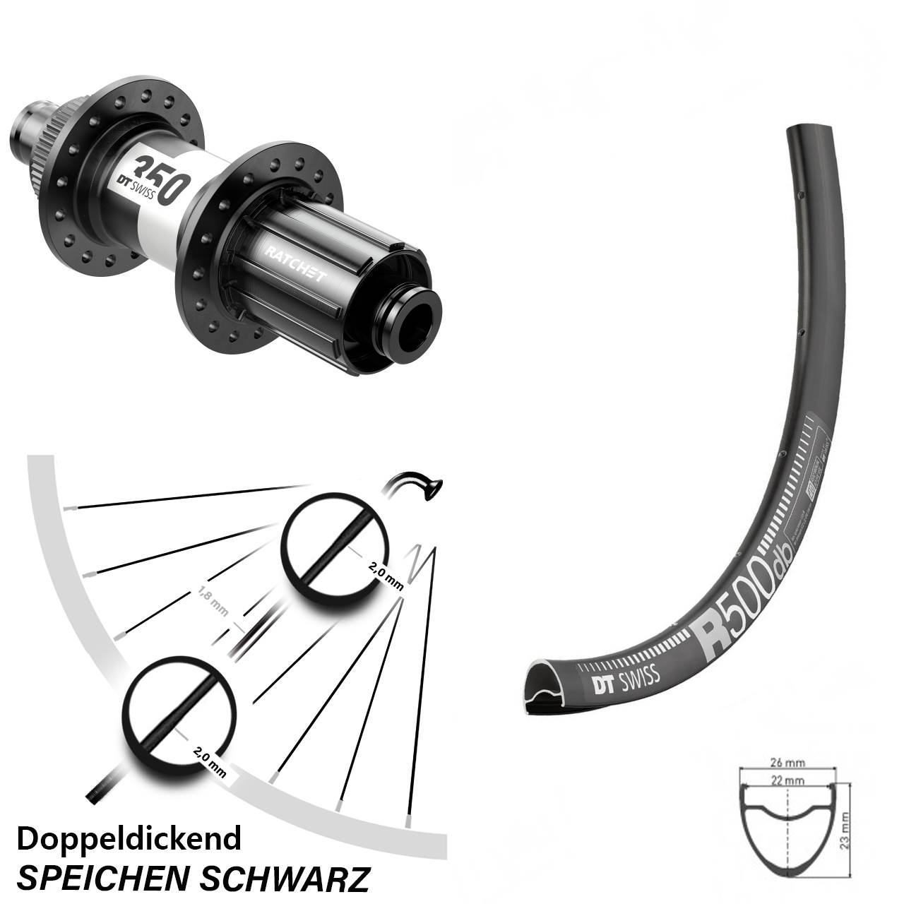 DT Swiss R 500 Hinterrad 28-29 Zoll 350 Centerlock Steckachse 12x142 mm