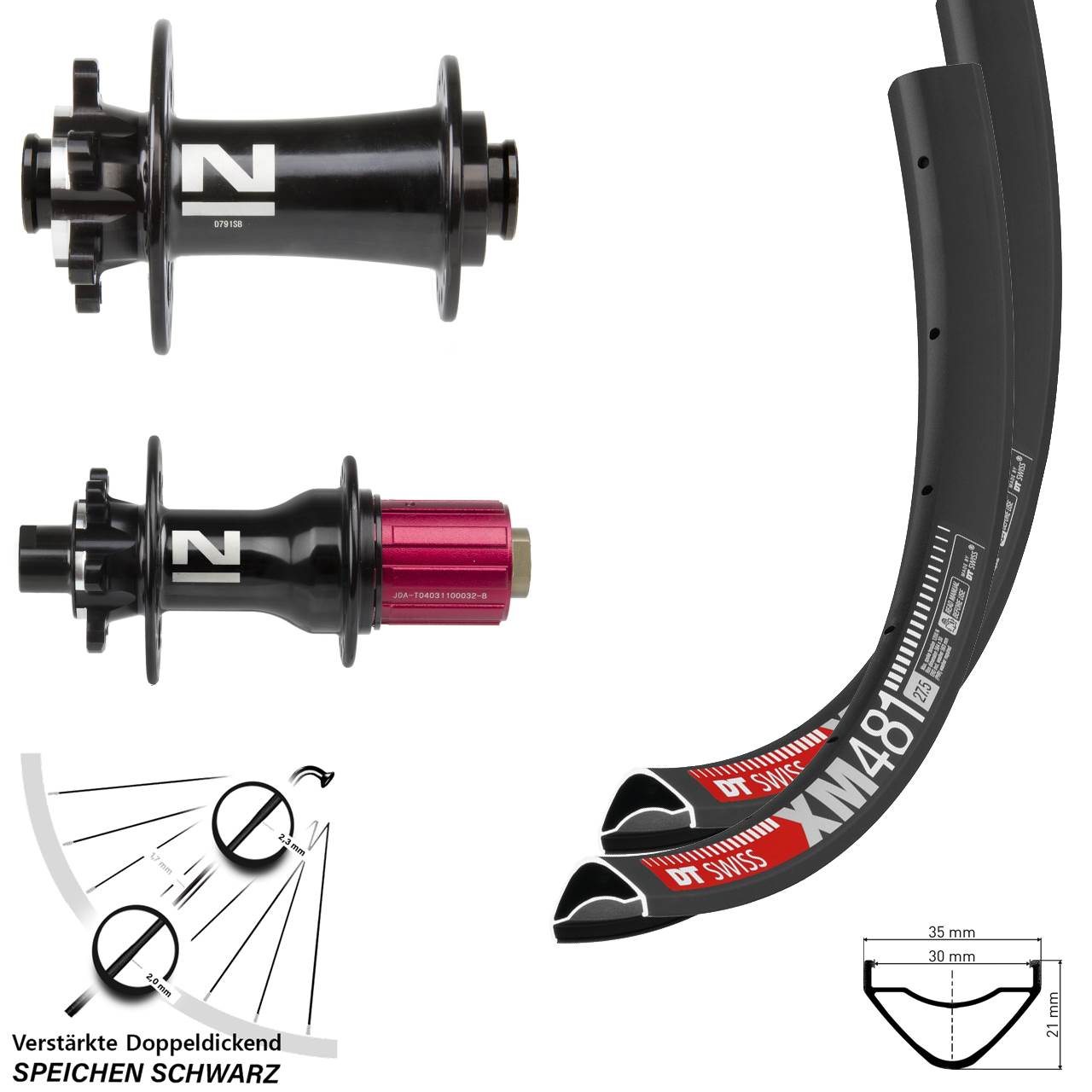 27,5 Zoll DT Swiss XM 481 Novatec D791 D792 Laufradsatz 6-Loch 12x100/142 8-12 fach HG