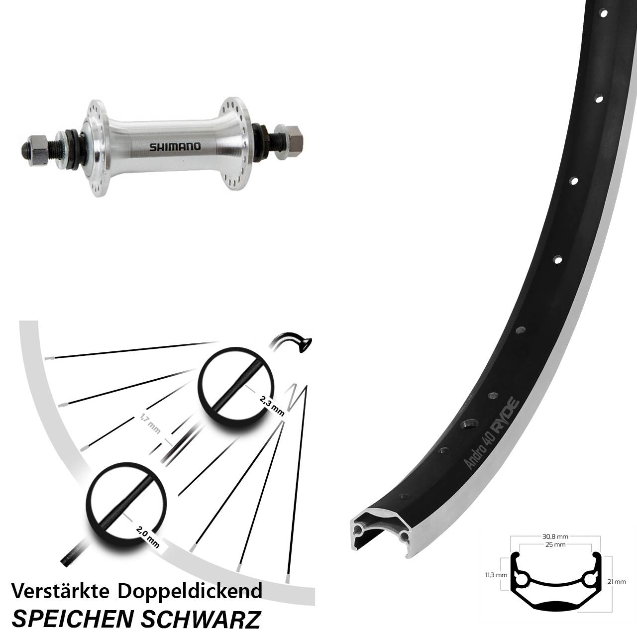 20 Zoll Ryde Andra 40 Shimano TX500 Vorderrad