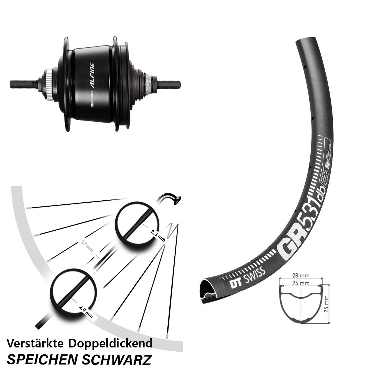 28-29 Zoll DT Swiss GR531 Hinterrad Shimano Alfine 8 Gang