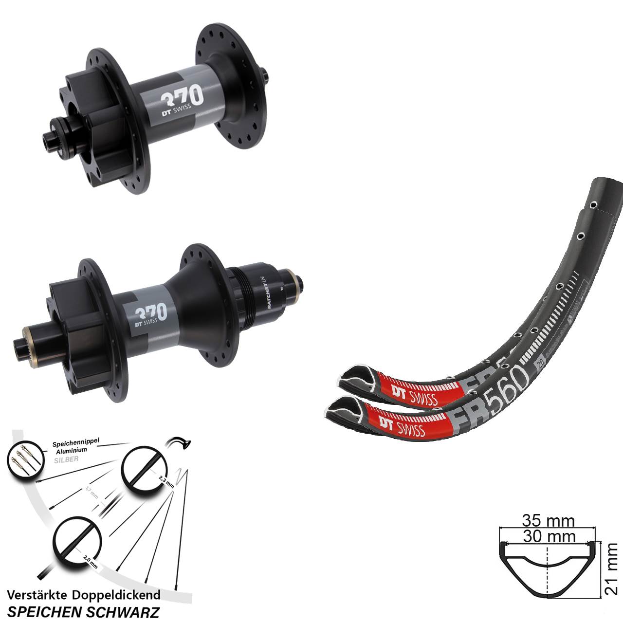 26 Zoll DT Swiss FR560 DT Swiss 370 Disc Laufradsatz für Schnellspanner XD