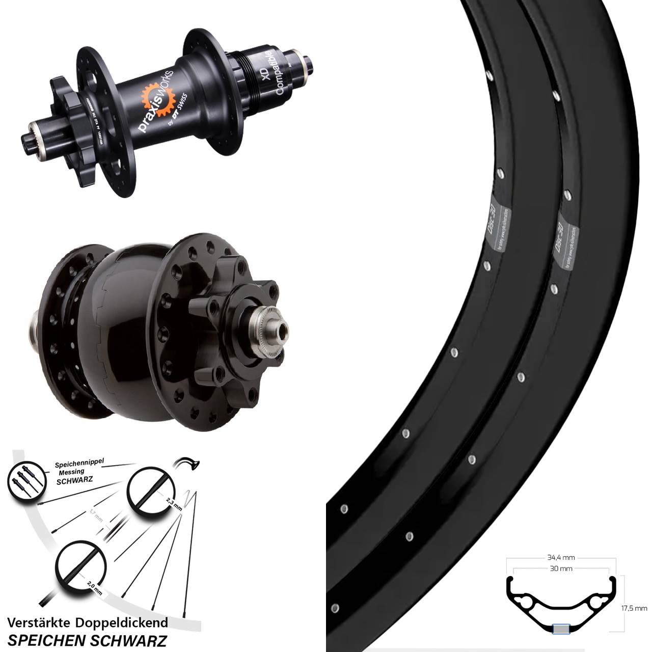 Ryde Disc 30 DT Swiss 350 SON 28 27,5 Zoll Laufradsatz 6-Loch QR SRAM XD