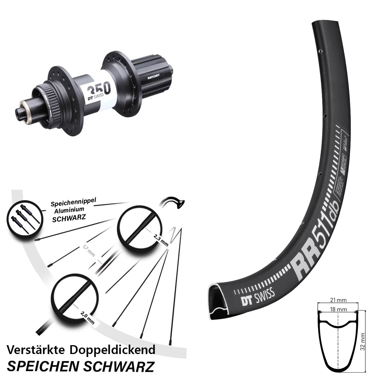 Centerlock Hinterrad 28 Zoll DT Swiss RR511-350 Ratchet 36 8-11 fach QR