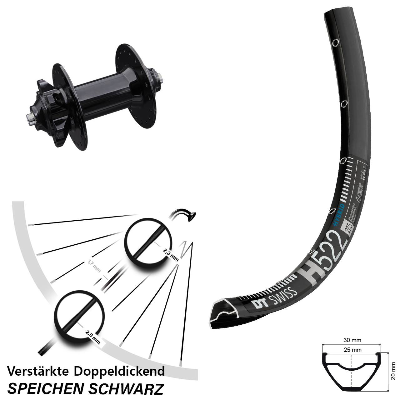 28 Zoll DT Swiss H522 Formula DC91-V2 Disc Vorderrad für Schnellspanner
