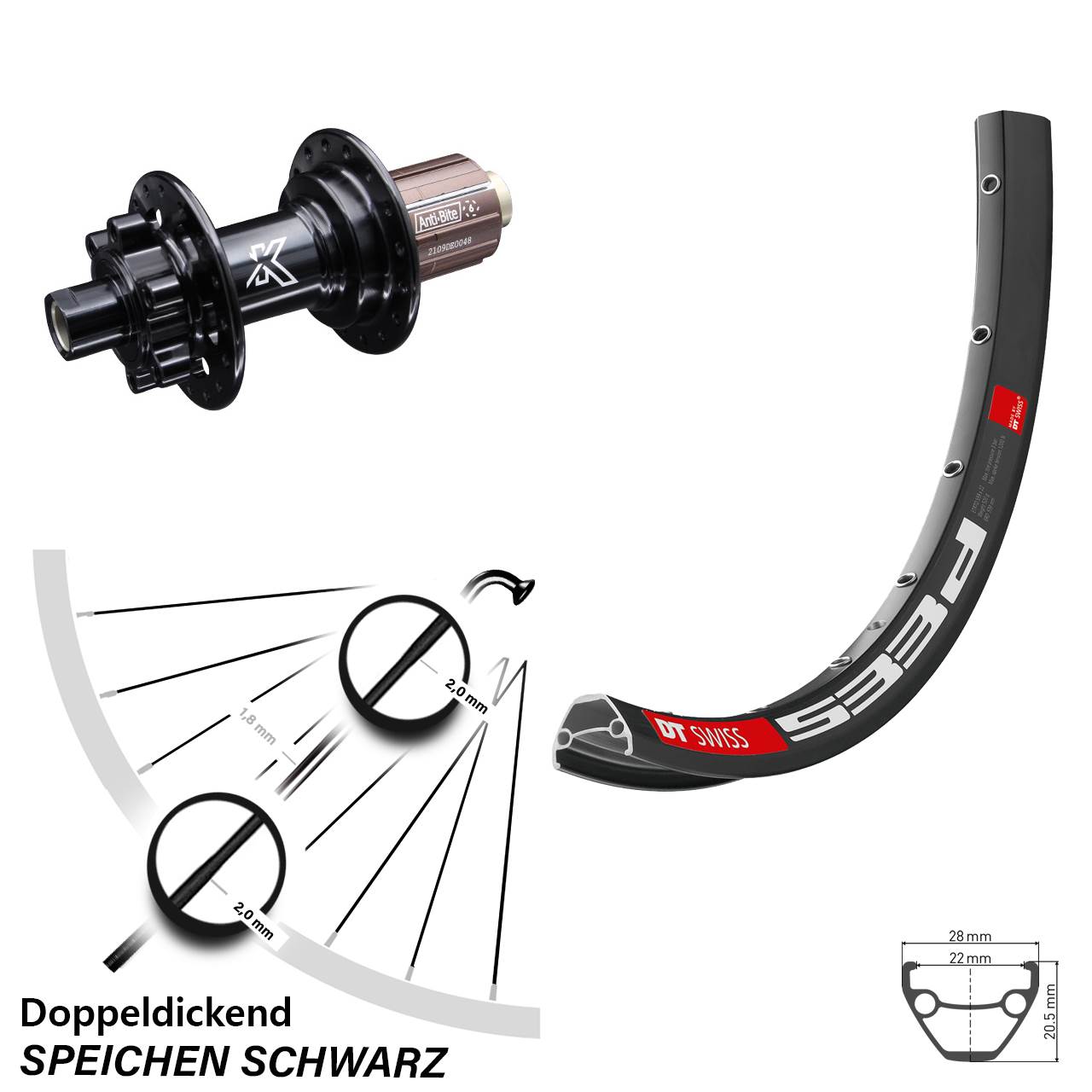 DT Swiss 533 D KX-M 26 Zoll Disc Laufrad 12x142 8-12 fach HG
