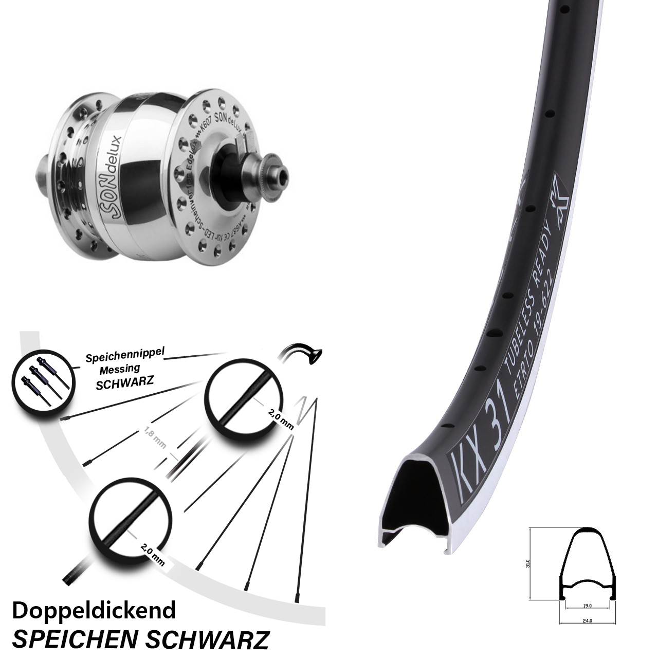 Nabendynamolaufrad QR 28 Zoll KX 31 SON delux