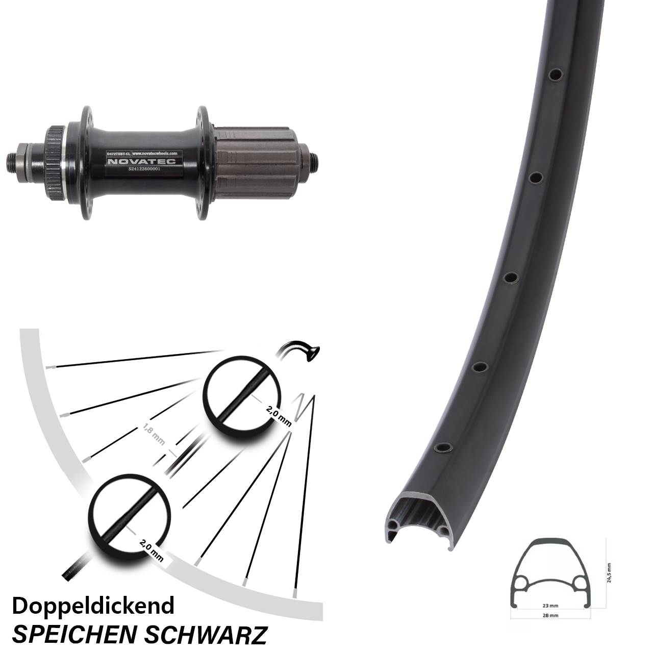 Disc Hinterrad 28-29 Zoll Ambrosio Sport Novatec D472 8-12 fach QR