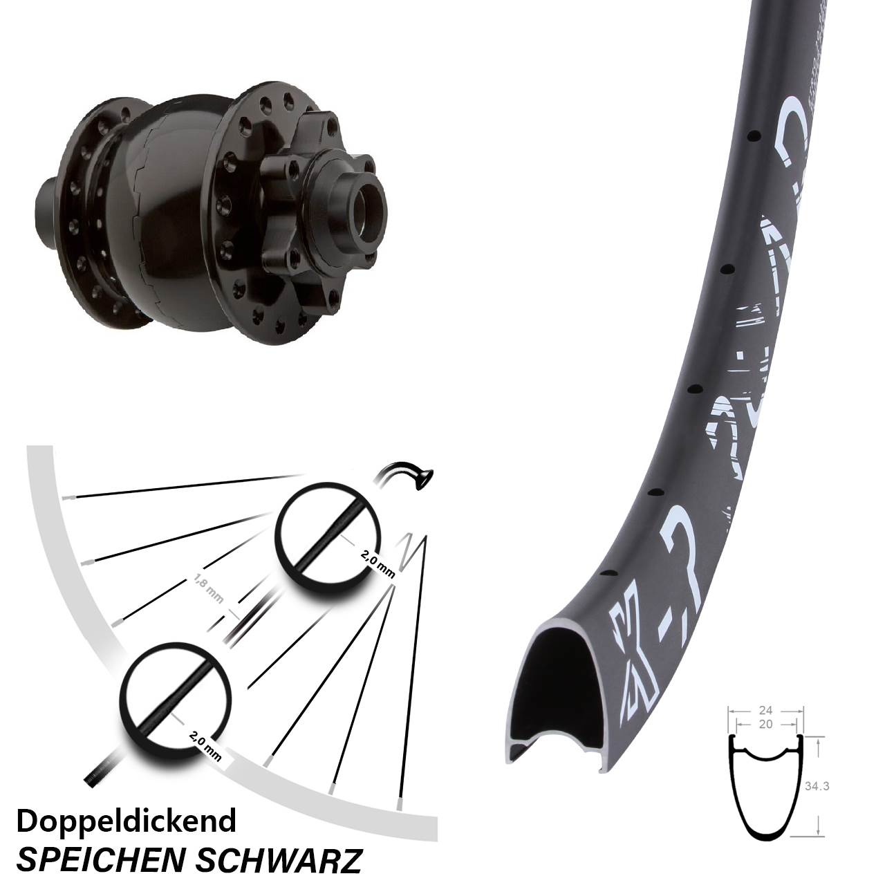 Nabendynamovorderrad 6-Loch 15x100 28 Zoll KX-R Road SON 28