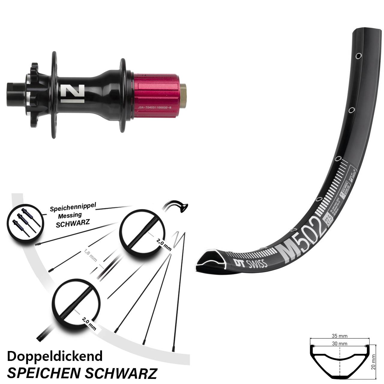 29 Zoll Hinterrad Novatec D792 DT Swiss M 502 Steckachse 12x142 mm 8-12 fach