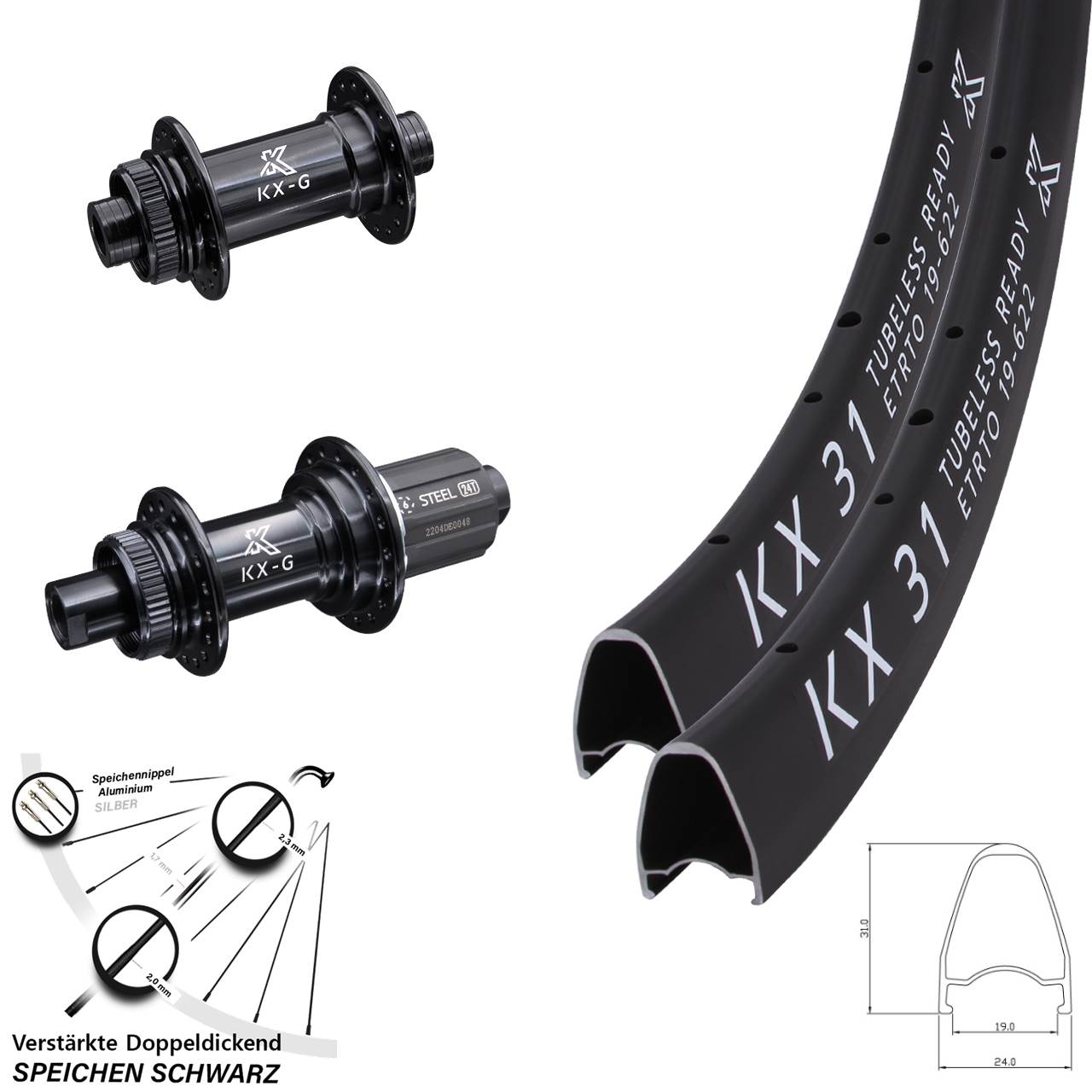 28 Zoll KX-GS 31 verstärkt Disc Laufrad-Satz 15x100 12x142 8-12 fach HG