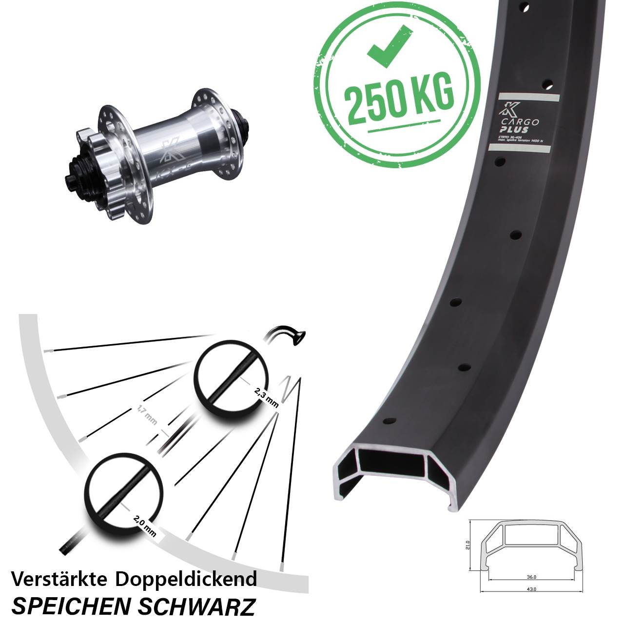 Disc Laufrad 26 Zoll KX-E Cargo Plus verstärkt QR