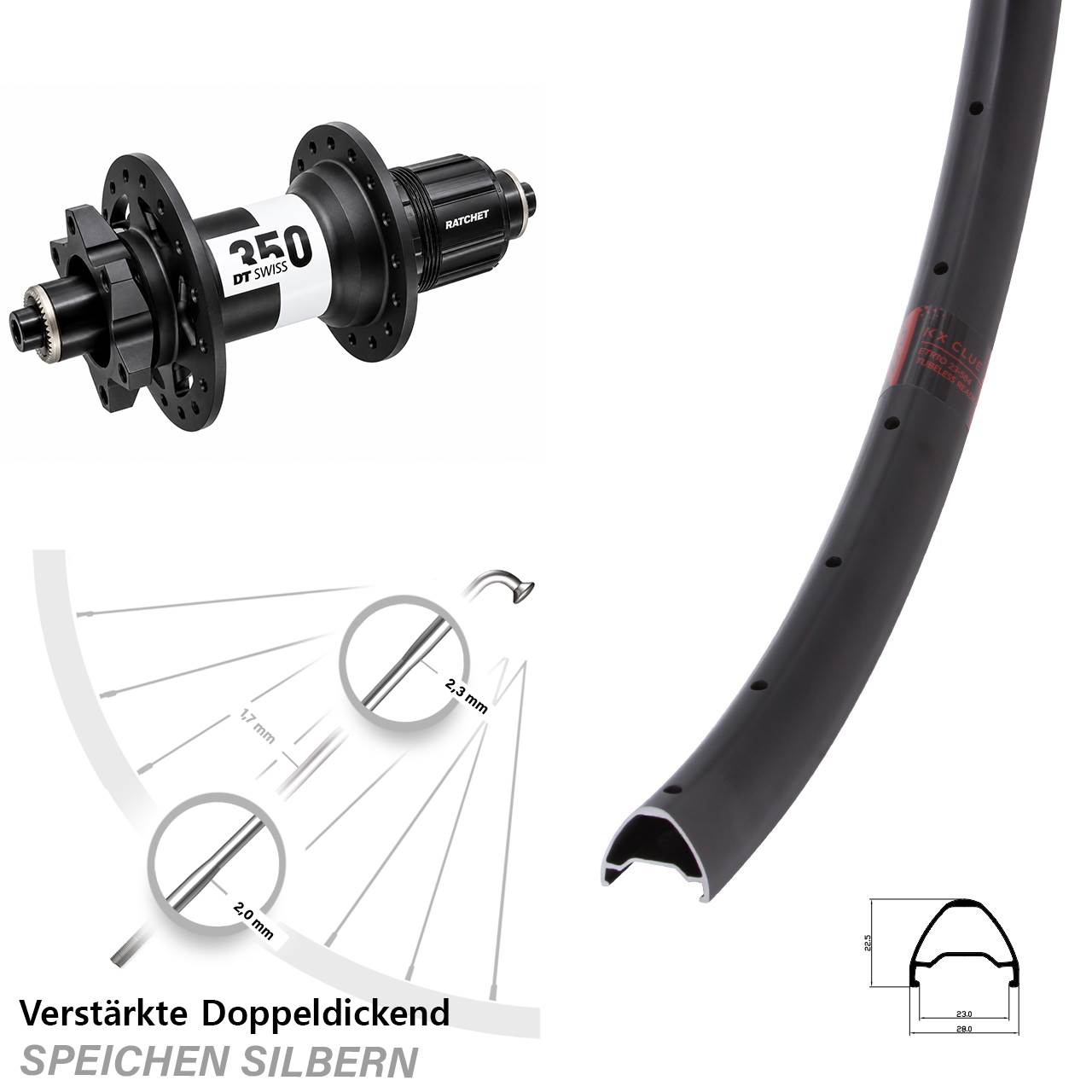 KX Clue DT Swiss 350 29 Zoll Disc Laufrad für Schnellspanner XD