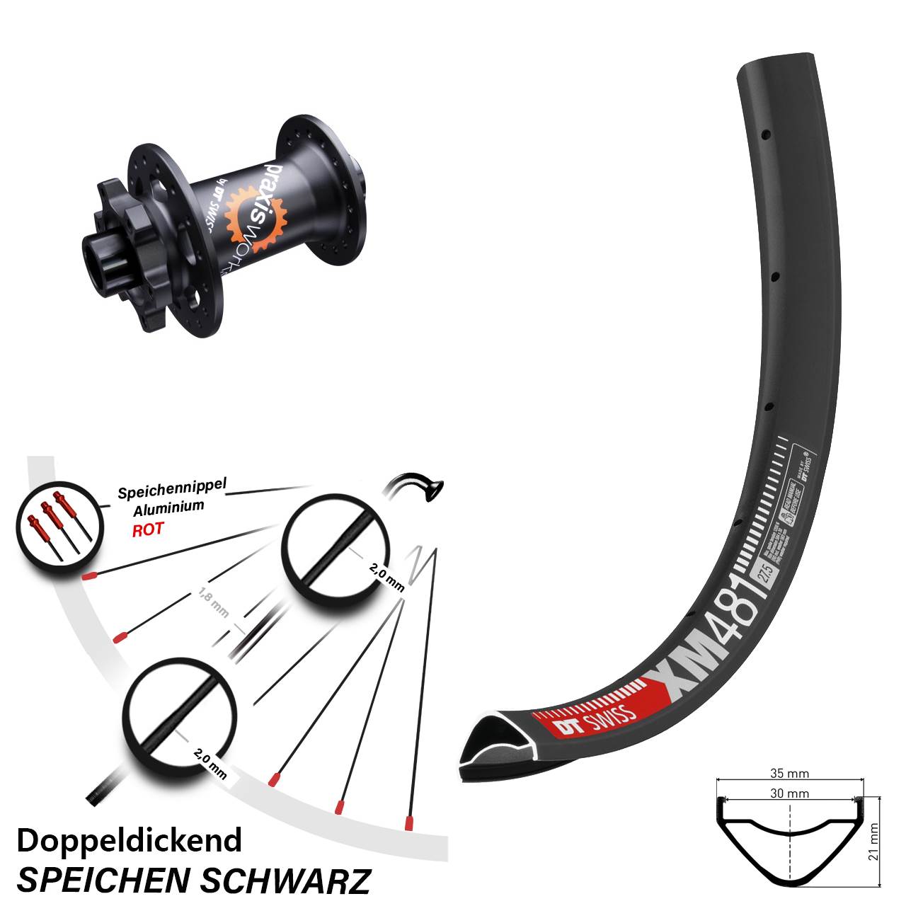 Disc Vorderrad 15x100 27,5 Zoll DT Swiss XM 481-350 SL