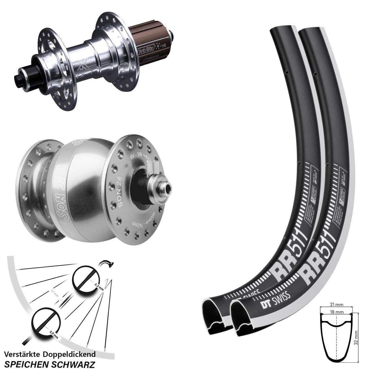 DT Swiss RR511 KX-T SON 28 Zoll Laufradsatz QR 8-12 fach