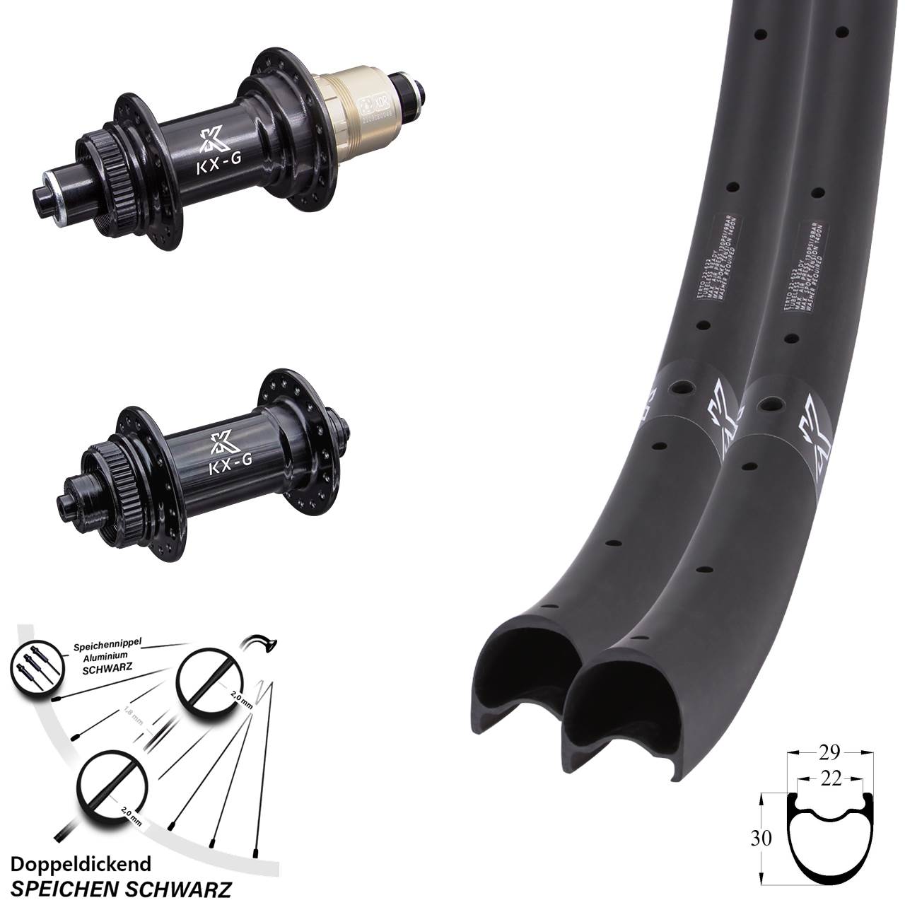 Disc Laufradsatz für Schnellspanner 29 Zoll KX-GRC Gravel Carbon XDR