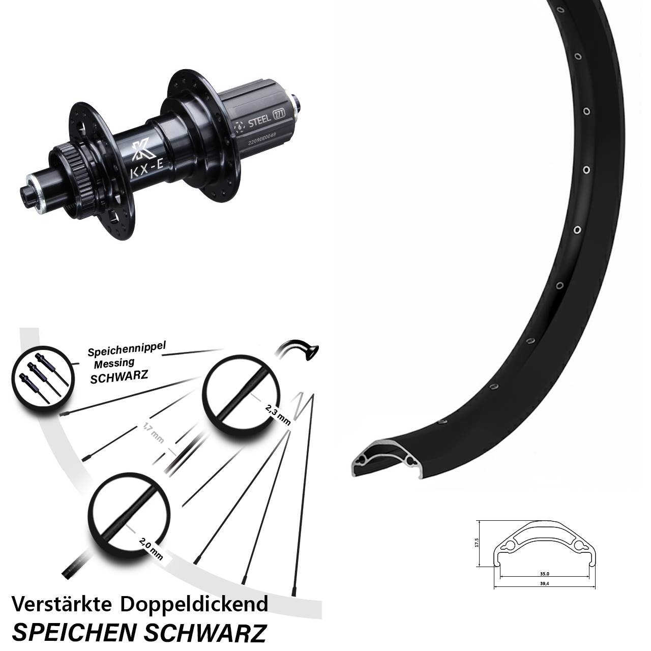 Hinterrad Centerlock für Schnellspanner 29 Zoll Ryde Disc 35 KX-E 8-12 fach