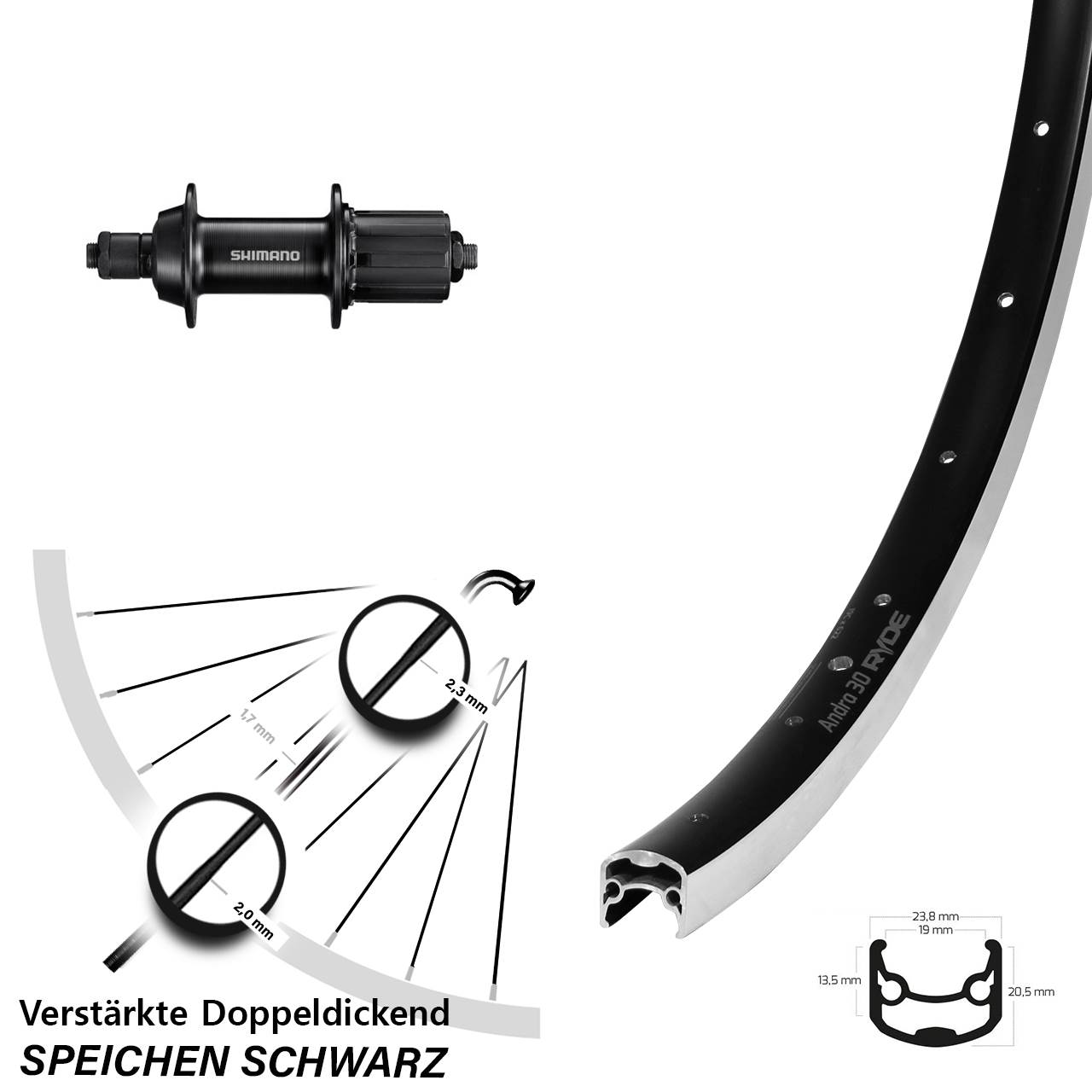 28 Zoll Ryde Andra 30 Hinterradnabe Hinterrad QR 7 fach