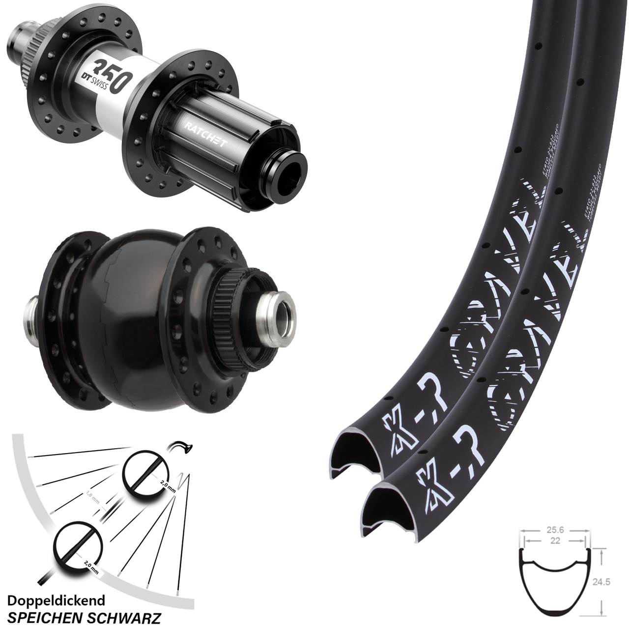 DT Swiss 350 KX-R Gravel Laufradsatz Road 11-fach Steckachse Centerlock Dynamo SON 28 Zoll