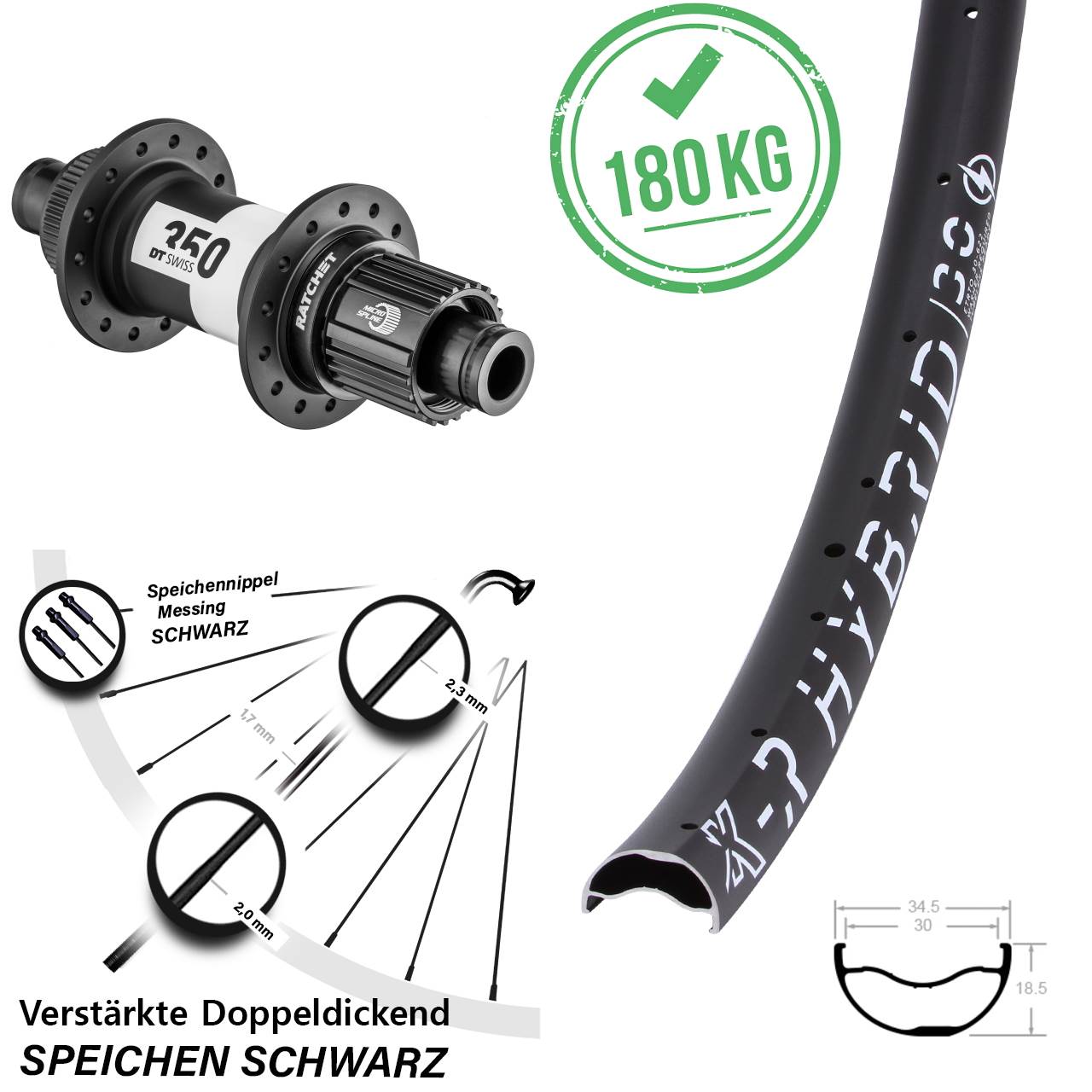 KX-R Hybrid 30 DT Swiss 350 29 Zoll Hinterrad 12x142 Micro Spline
