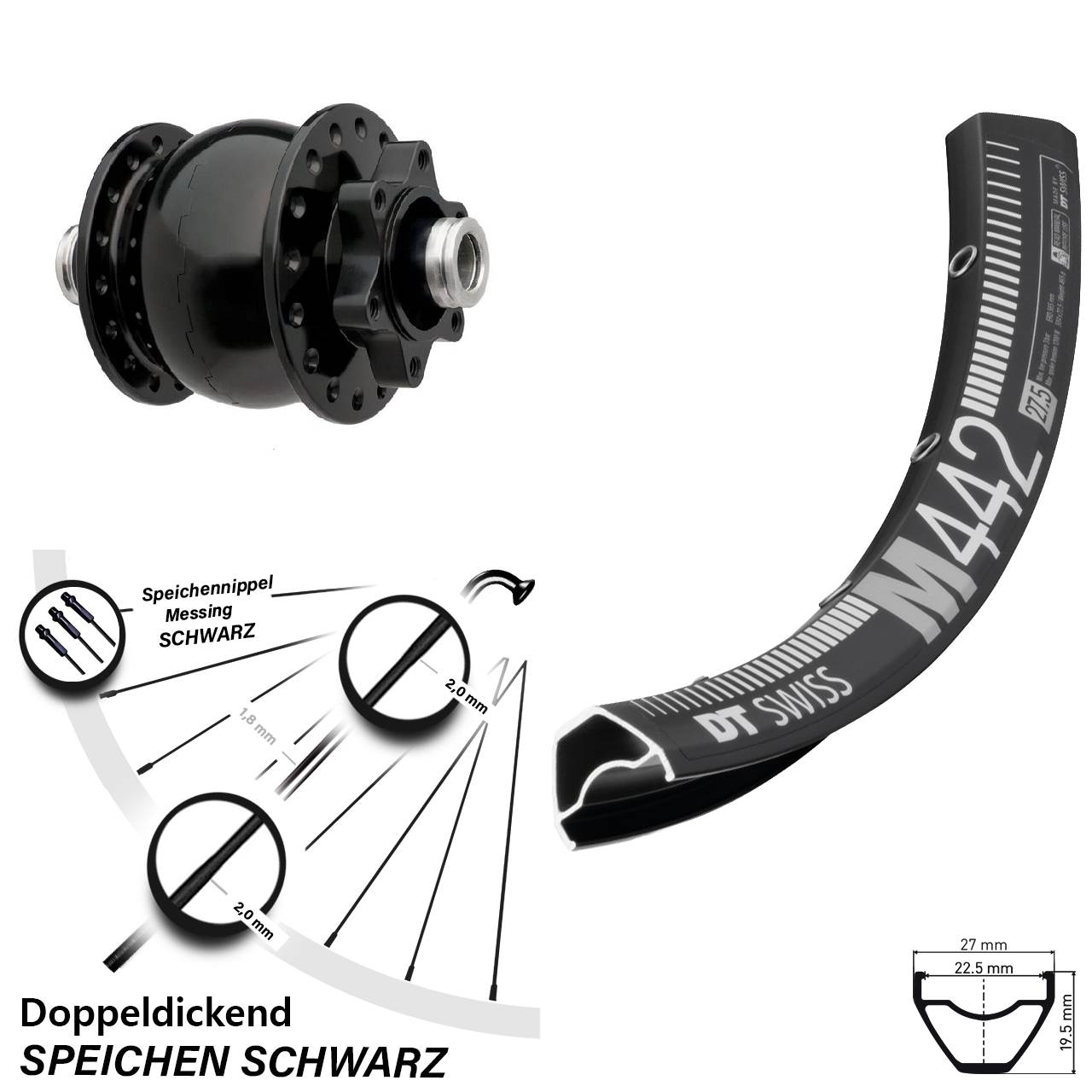 DT Swiss M442 SON 28 Zoll Dynamo-Vorderrad 6-Loch 12x100