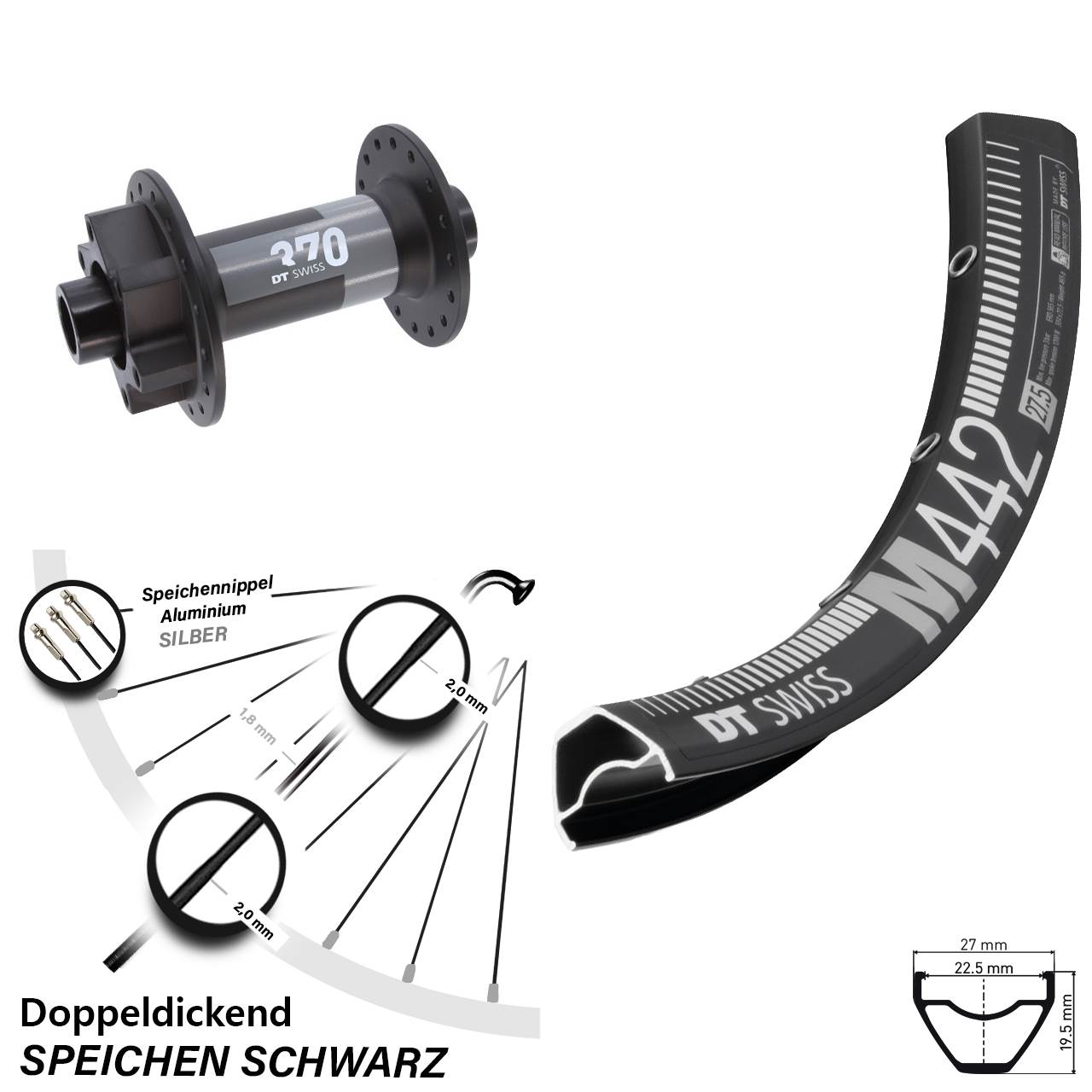 29 Zoll M 442 DT Swiss 370 Boost 15x110 mm 6-loch Disc Vorderrad