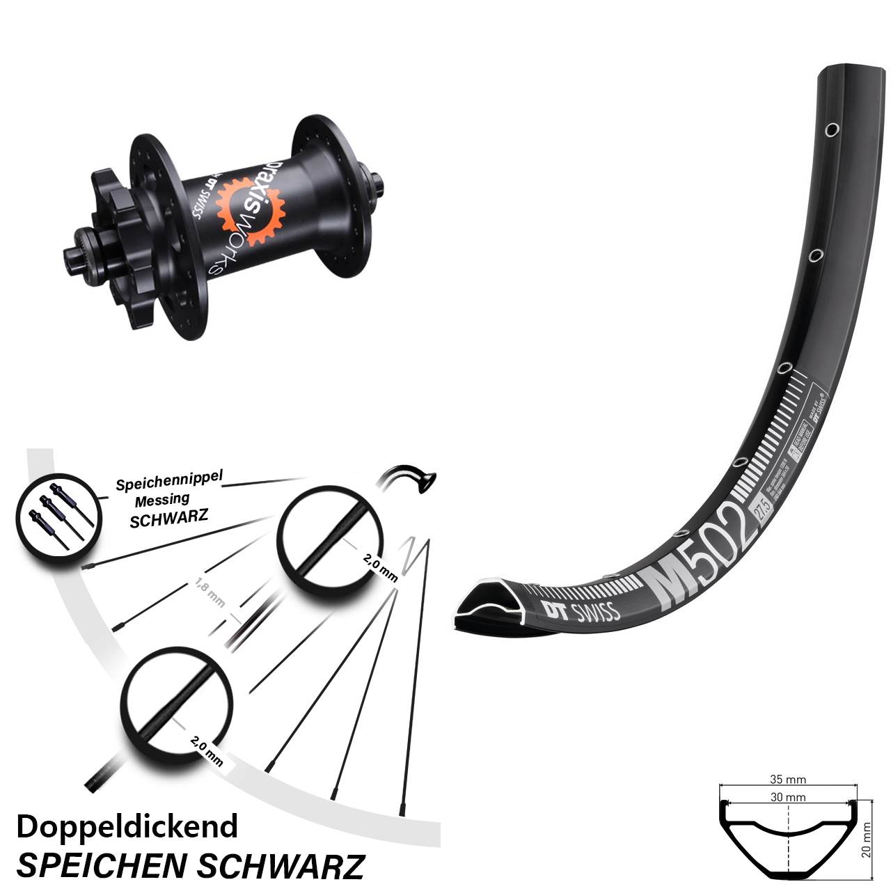 27,5 Zoll DT Swiss M 502-350 Disc Vorderrad QR