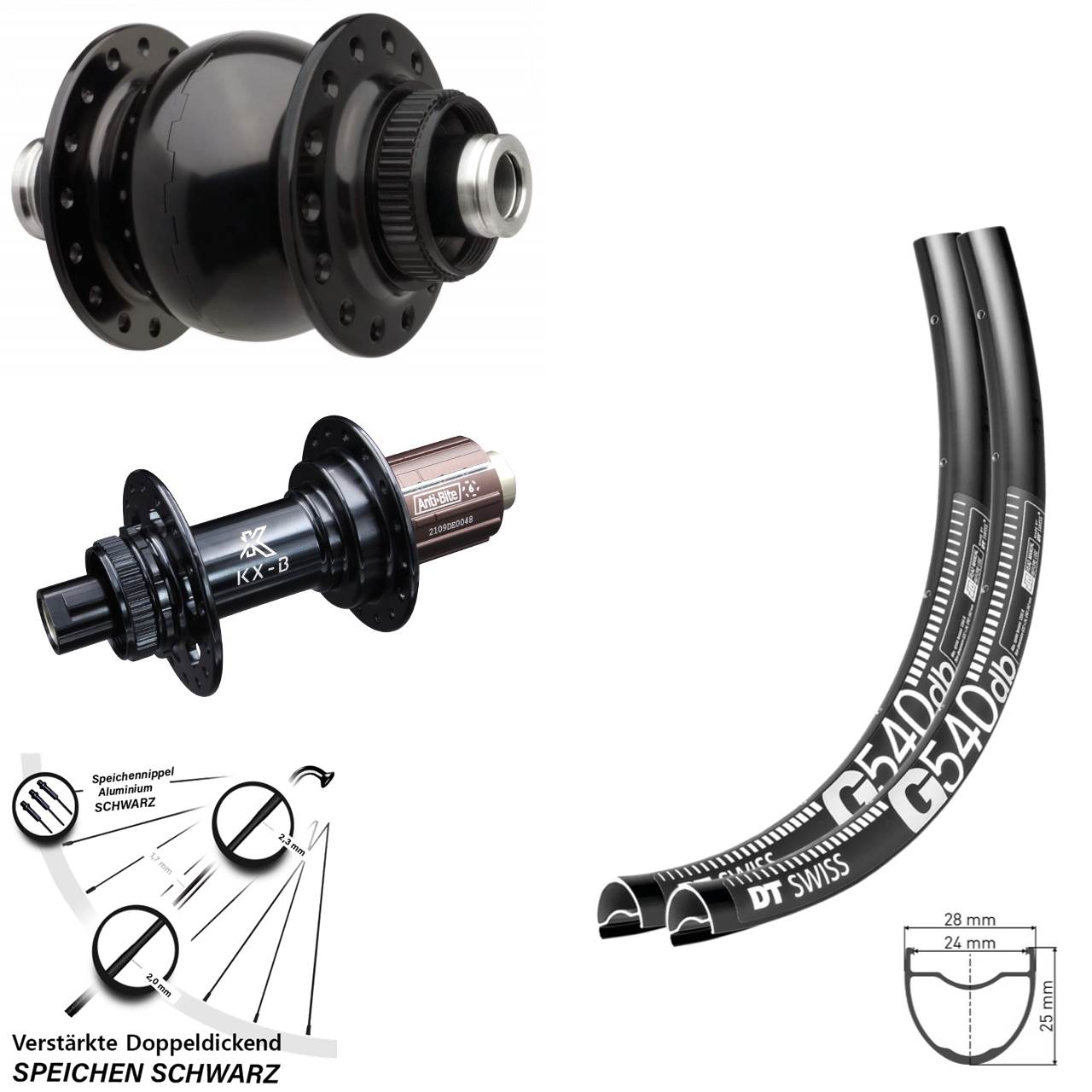 28-29 Zoll DT Swiss G540 KX-B SON 28 Laufrad-Satz 12x110/148 Boost 8-12 fach HG