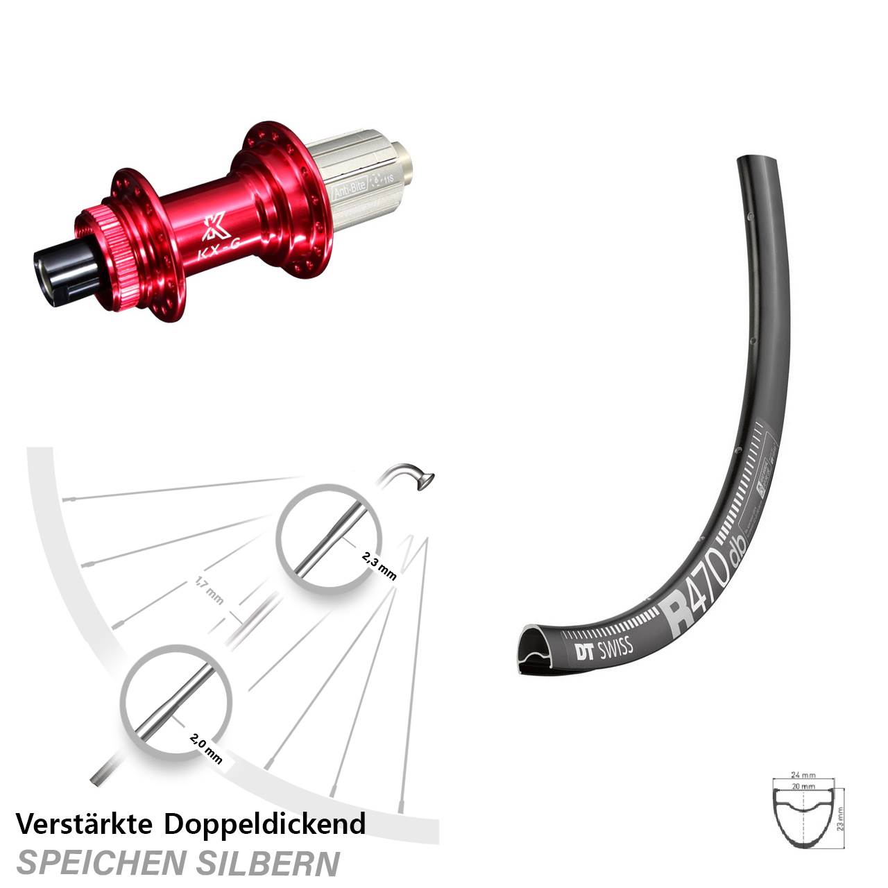 Disc Laufrad 28 Zoll DT Swiss R470 KX-G rot 8-12 fach 12x142