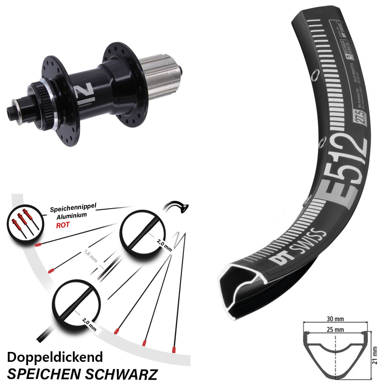 27,5 Zoll DT Swiss E 512 Novatec D042 Hinterrad Centerlock QR 8-12 fach HG