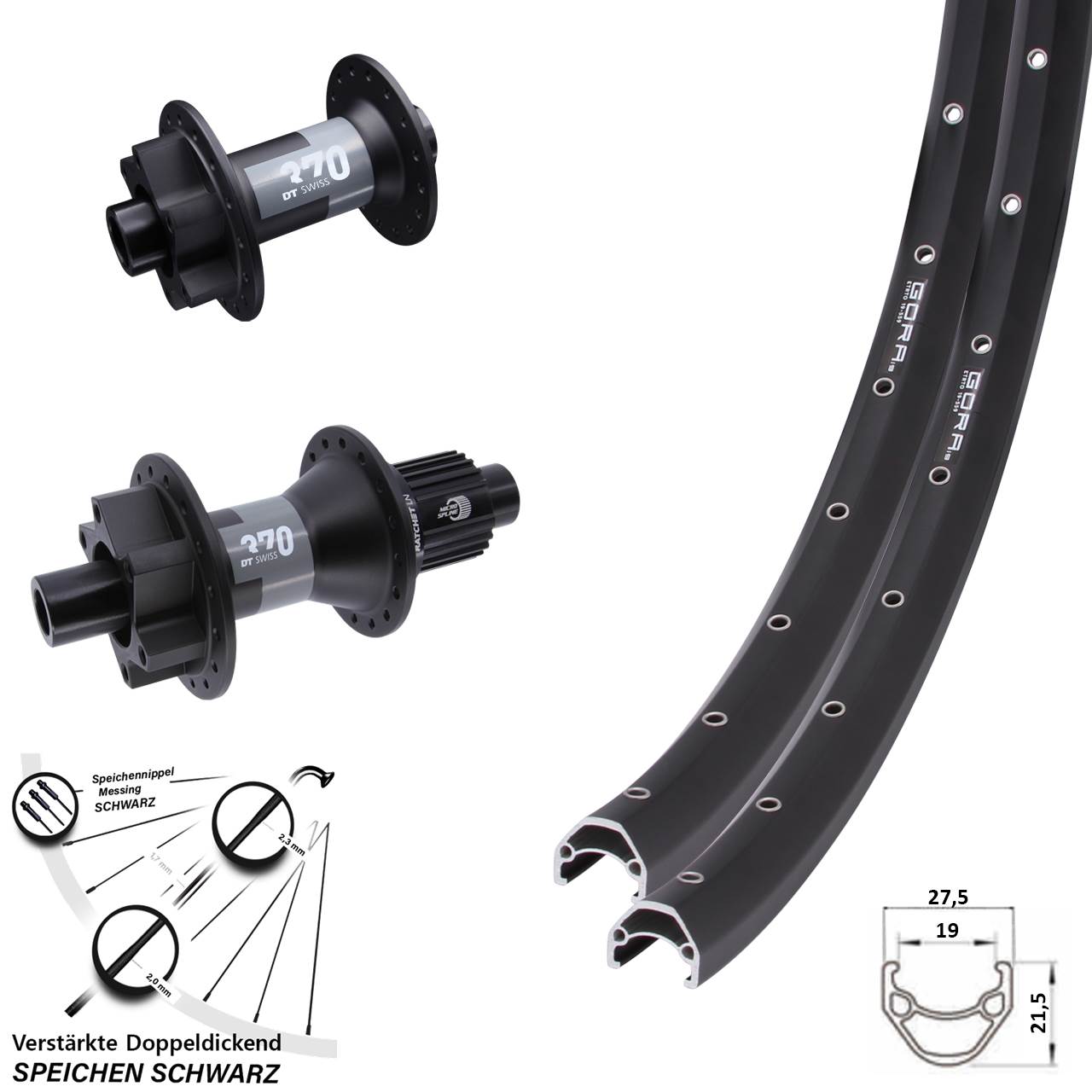 Disc Laufrad-Satz 15x100 12x142 28 Zoll Gora 19 DT Swiss 370 Shimano Micro Spline