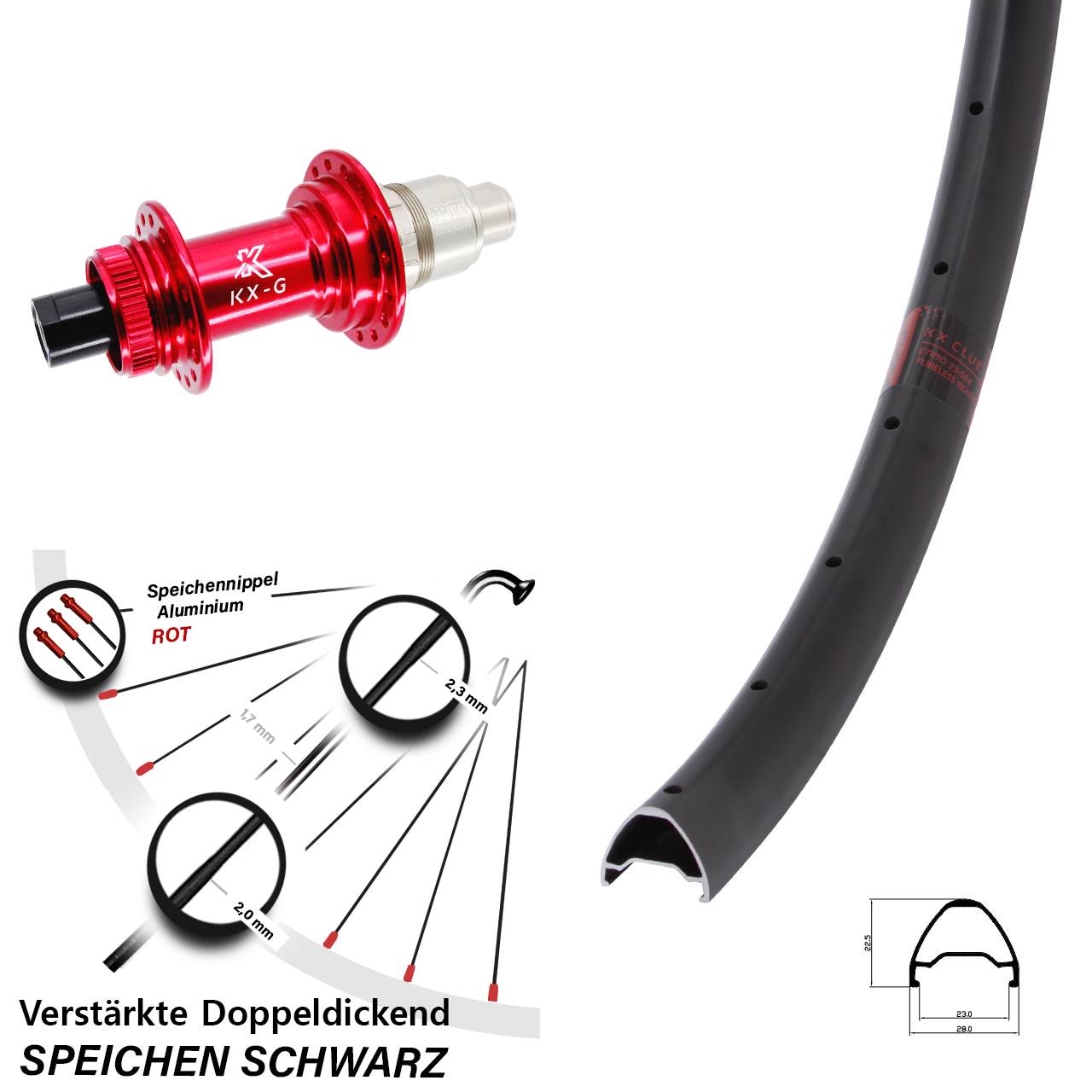 Centerlock Hinterrad 26 Zoll KX-G Clue rot XDR 12x142