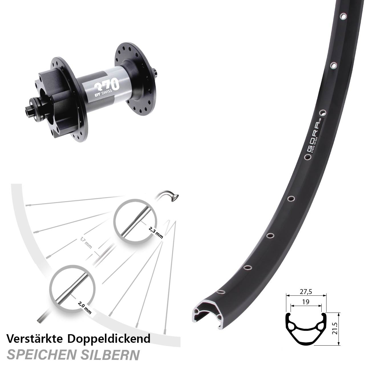 Vorderrad 6-Loch 28 Zoll Gora 19 DT Swiss 370 für Schnellspanner