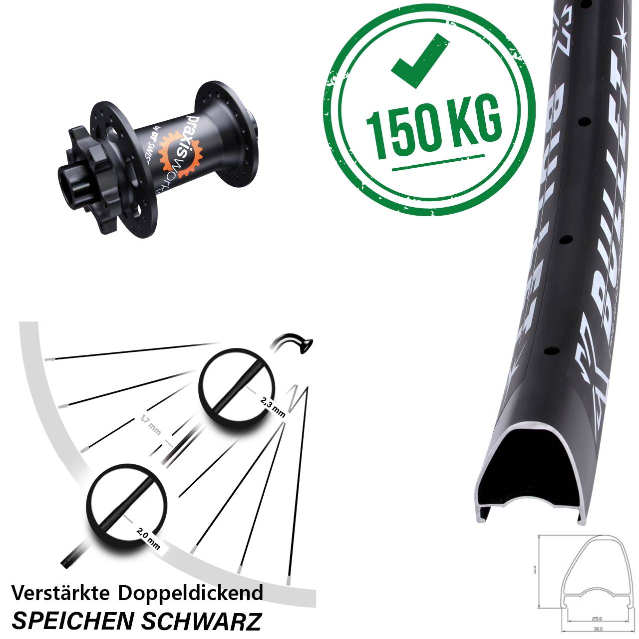 28 Zoll KX Bullet OS DT Swiss 350 6-Loch Vorderrad 12x100